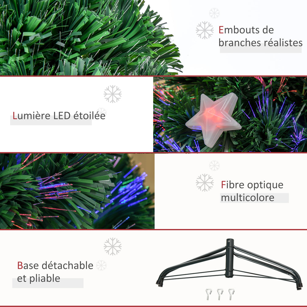 Sapin de Noël artificiel lumineux 120 cm 16 lumières LED fibres optiques lumineux multicolores 130 branches PVC étoile sommet brillante vert