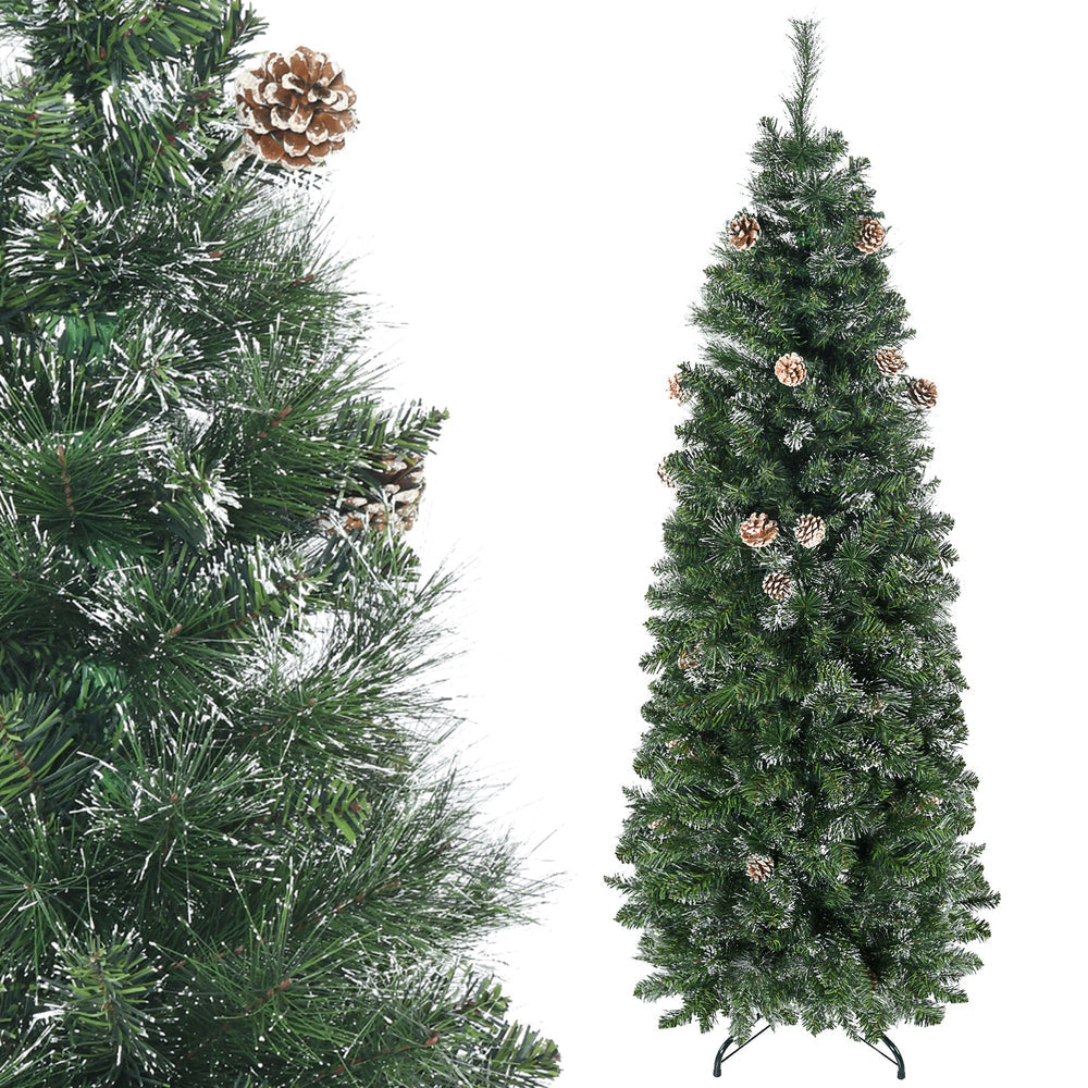 Sapin de Noël artificiel 180 cm avec 618 branches enneigées, support en acier, arbre de Noël artificiel avec socle pliable en acier, vert