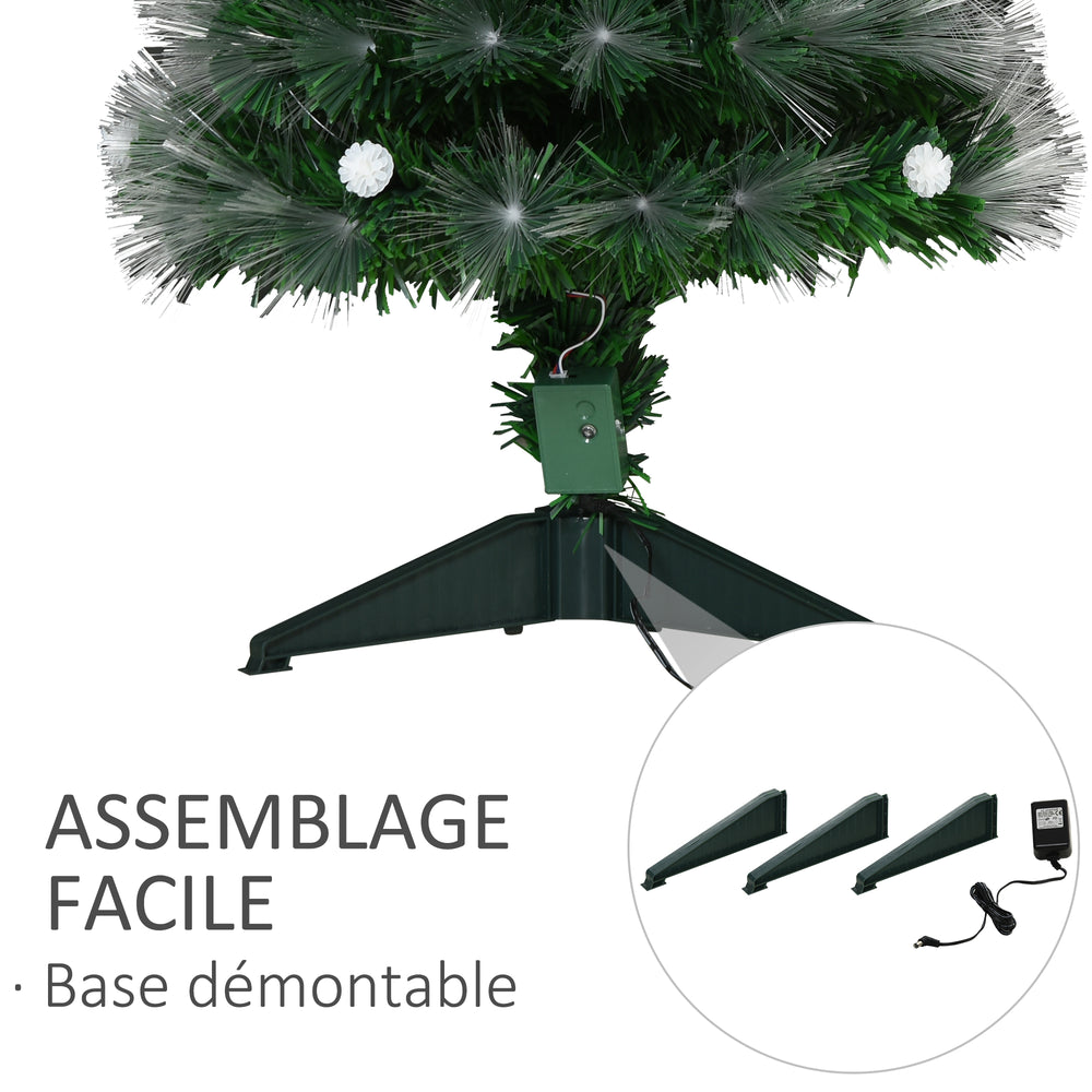Sapin de Noël Artificiel Lumineux 90H cm Fibre Optique LED + 14 Ampoules + Support Pied 90 Branches étoile Sommet Brillante Vert