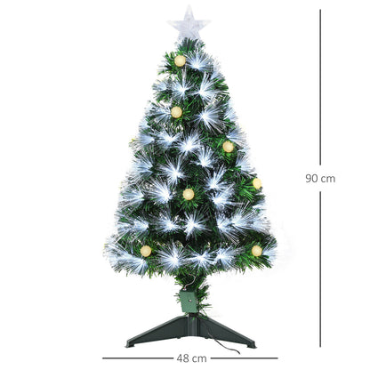 Sapin de Noël Artificiel Lumineux 90H cm Fibre Optique LED + 14 Ampoules + Support Pied 90 Branches étoile Sommet Brillante Vert
