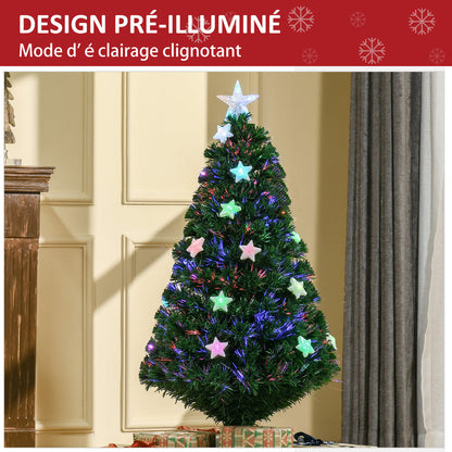 Sapin de Noël artificiel lumineux 120 cm 16 lumières LED fibres optiques lumineux multicolores 130 branches PVC étoile sommet brillante vert