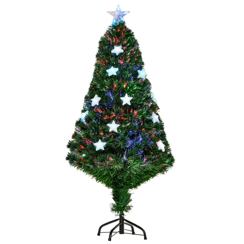 Sapin de Noël artificiel lumineux 120 cm 16 lumières LED fibres optiques lumineux multicolores 130 branches PVC étoile sommet brillante vert