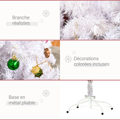 Sapin Arbre de Noël Artificiel Blanc 150 cm 680 Branches avec Nombreux Accessoires variés