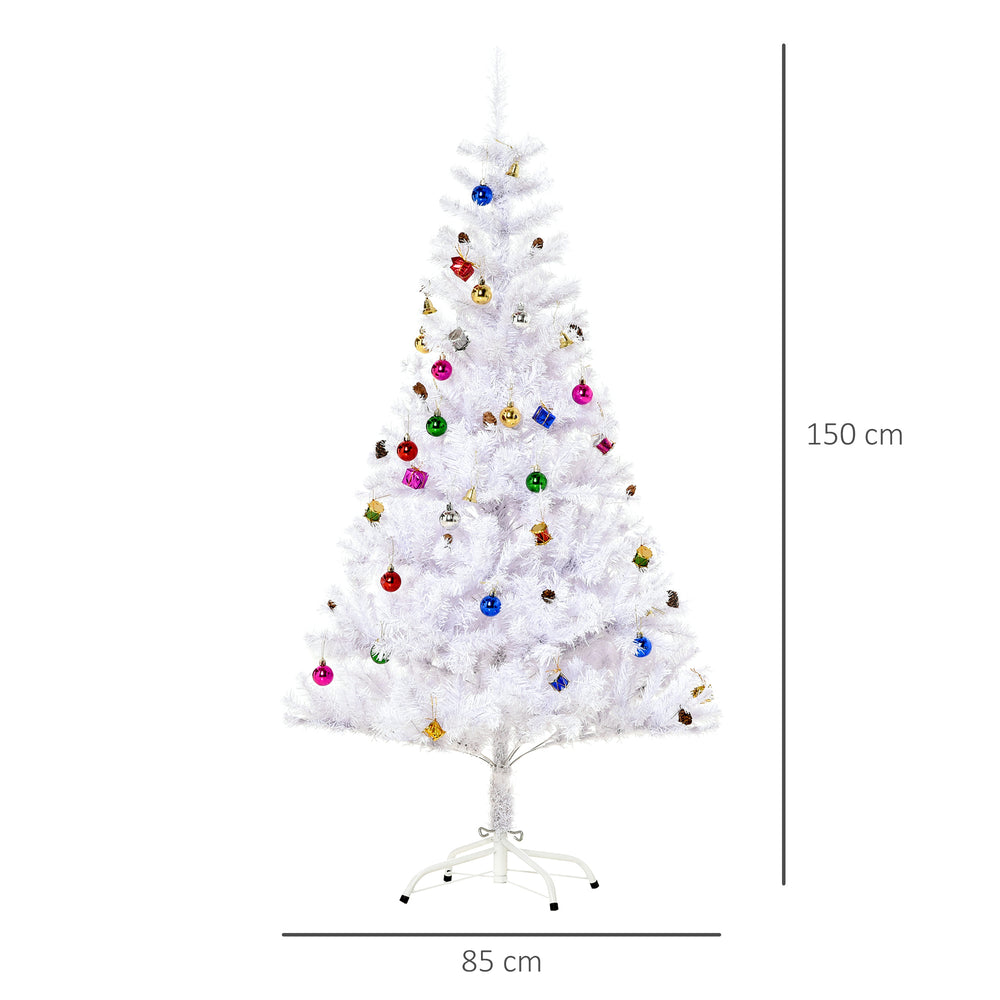 Sapin Arbre de Noël Artificiel Blanc 150 cm 680 Branches avec Nombreux Accessoires variés