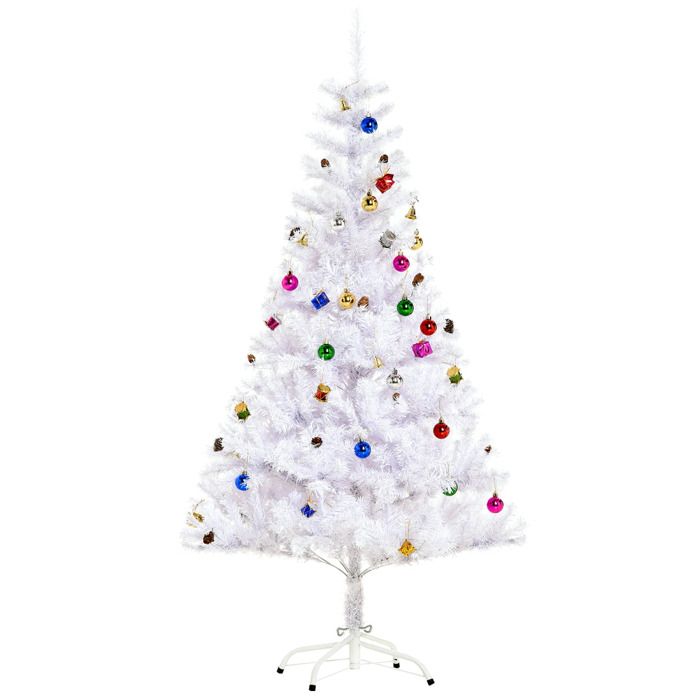 Sapin Arbre de Noël Artificiel Blanc 150 cm 680 Branches avec Nombreux Accessoires variés