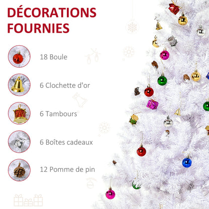 Sapin Arbre de Noël Artificiel Blanc 150 cm 680 Branches avec Nombreux Accessoires variés
