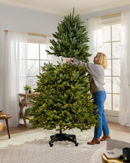 Sapin de Noël Vert Premium avec Lumières LED – Branches Articulées et Base Métallique à Roulettes