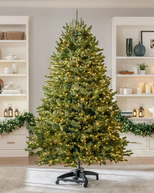 Sapin de Noël Vert Premium avec Lumières LED – Branches Articulées et Base Métallique à Roulettes