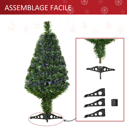 Sapin de Noël Artificiel Lumineux 90H cm Fibre Optique Multicolore + Support Pied 90 Branches Vert