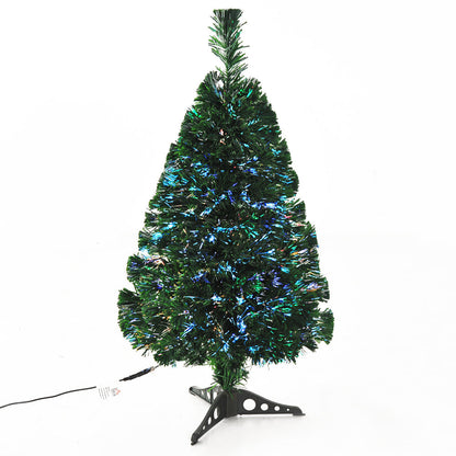 Sapin de Noël Artificiel Lumineux 90H cm Fibre Optique Multicolore + Support Pied 90 Branches Vert