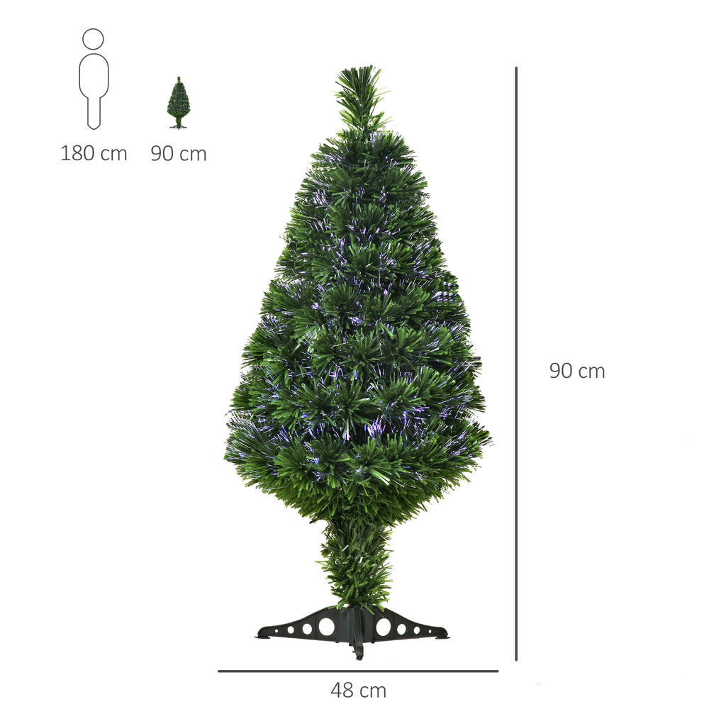 Sapin de Noël Artificiel Lumineux 90H cm Fibre Optique Multicolore + Support Pied 90 Branches Vert