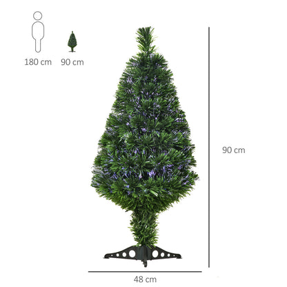 Sapin de Noël Artificiel Lumineux 90H cm Fibre Optique Multicolore + Support Pied 90 Branches Vert