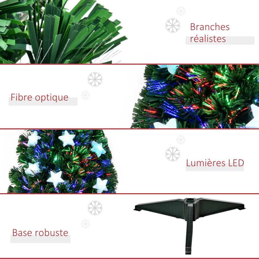 Sapin de Noël Artificiel Lumineux 90H cm Fibre Optique LED Multicolore + Support Pied 90 Branches étoile Sommet Brillante Vert