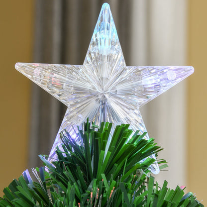 Sapin de Noël Artificiel Lumineux 90H cm Fibre Optique LED Multicolore + Support Pied 90 Branches étoile Sommet Brillante Vert