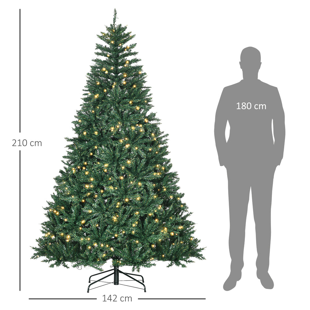 Sapin de Noël Artificiel Lumineux 210H cm LED x 700 Blanc Chaud + Support Pied 2154 Branches Vert