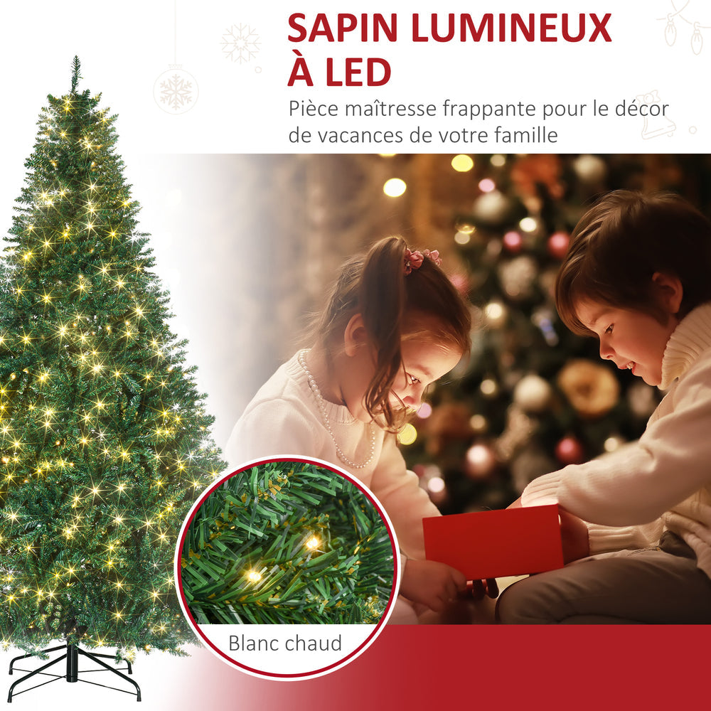 Sapin de Noël Artificiel Lumineux 210H cm LED x 700 Blanc Chaud + Support Pied 2154 Branches Vert