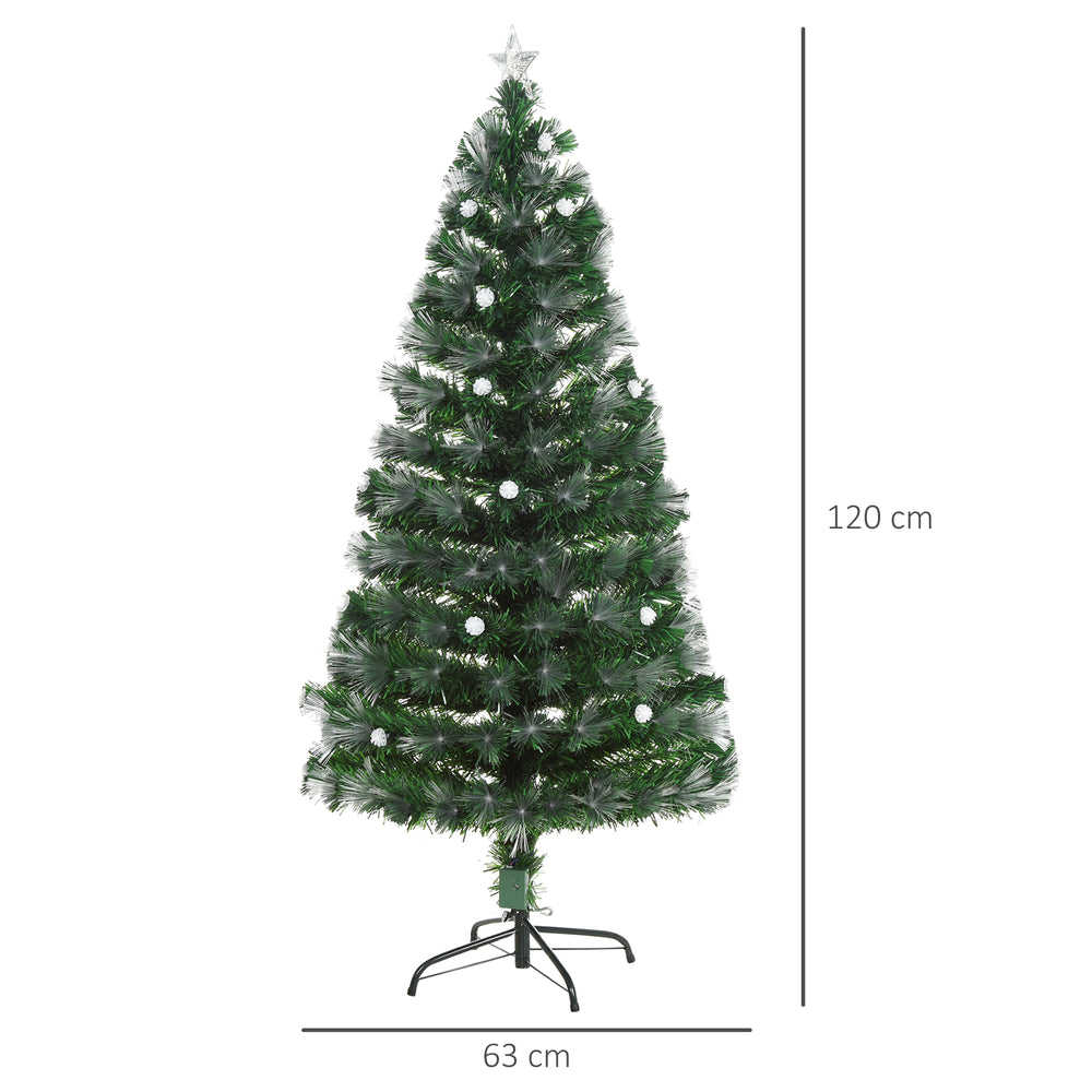 Sapin de Noël Artificiel Lumineux 120H cm Fibre Optique LED + 20 Ampoules + Support Pied 130 Branches étoile Sommet Brillante Vert