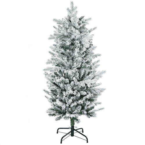 Sapin de Noël artificiel 135 cm, pin naturel enneigé, 267 branches de neige, ouverture automatique, base en acier, vert