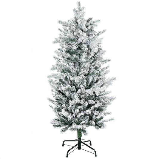 Sapin de Noël artificiel 135 cm, pin naturel enneigé, 267 branches de neige, ouverture automatique, base en acier, vert