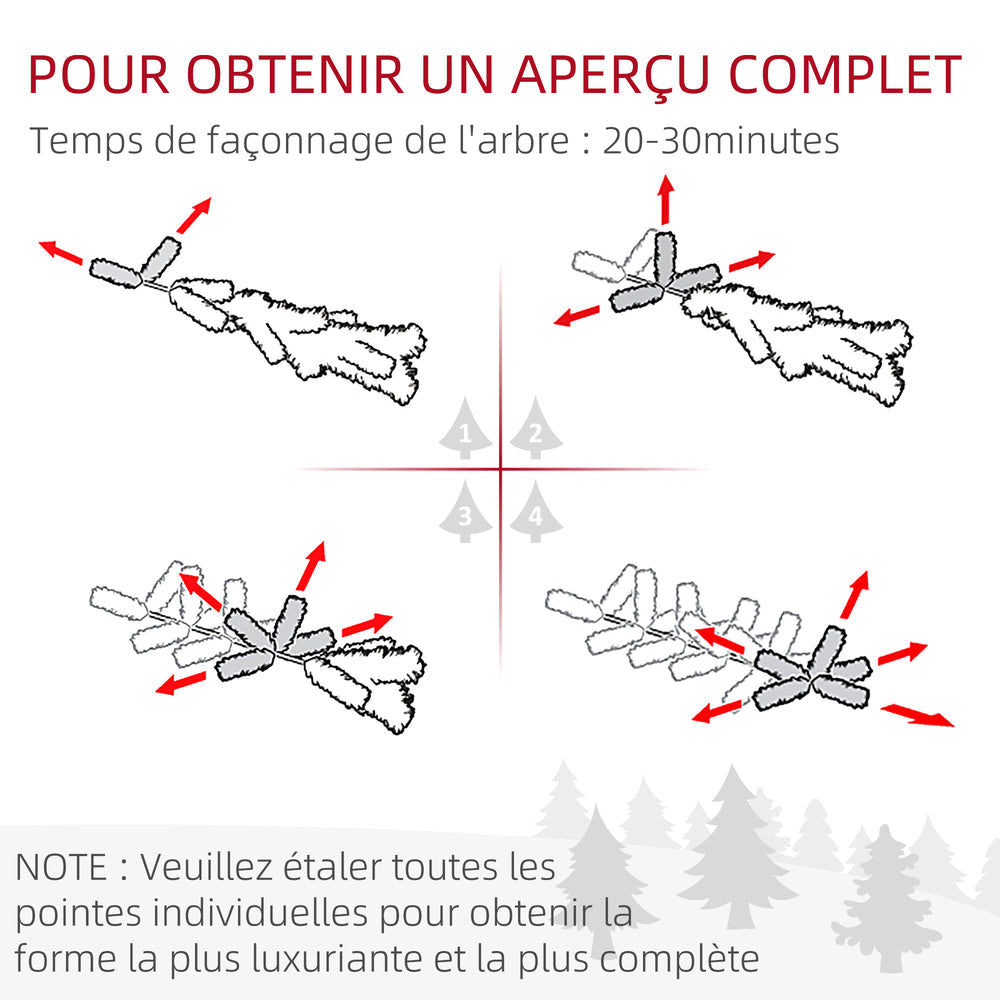 Sapin de Noël artificiel 135 cm, pin naturel enneigé, 267 branches de neige, ouverture automatique, base en acier, vert