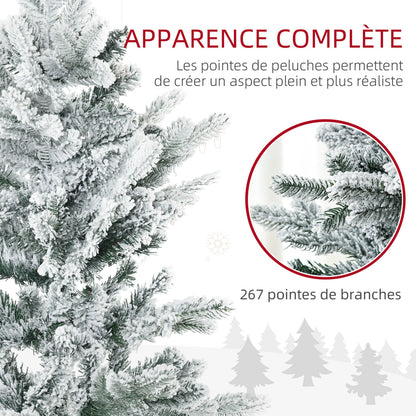 Sapin de Noël artificiel 135 cm, pin naturel enneigé, 267 branches de neige, ouverture automatique, base en acier, vert