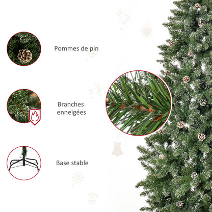 Sapin de Noël Artificiel Aspect enneigé 180H cm 50 Pommes de pin 718 Branches épines Imitation Nordmann Grand réalisme